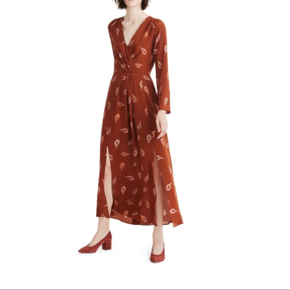 Madewell silk maxi dress in nightflower feather print